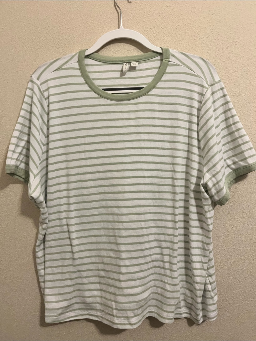 Cato White and Light Green Striped Short Sleeve Tee